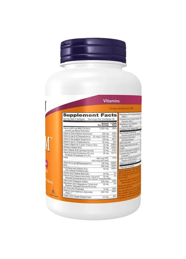 Мультивітаміни для чоловіків комплекс ADAM 90 м'яких капсул Now Foods (361114455)