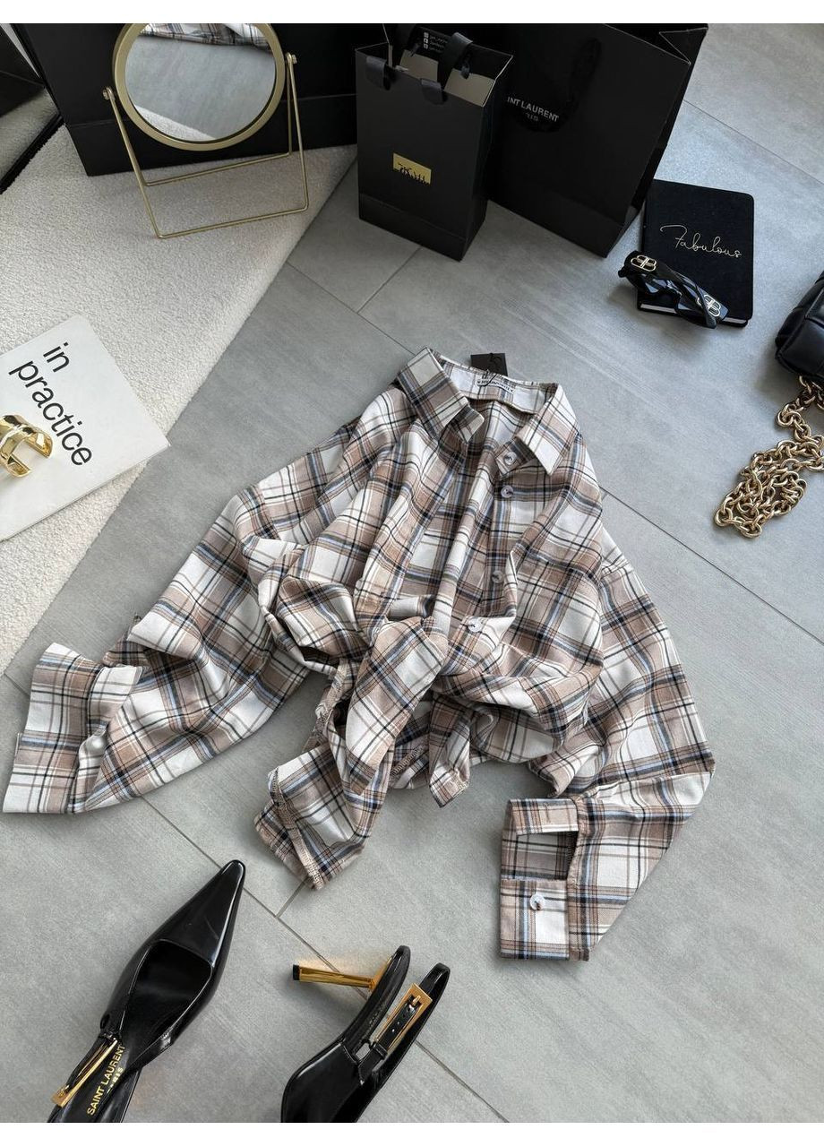 Золотистая спортивная, повседневный, кэжуал рубашка в клетку No Brand с длинным рукавом