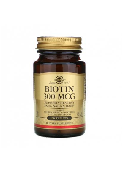 Біотин, (Biotin),, 300 мкг, 100 таблеток (SOL00280) Solgar (266038834)
