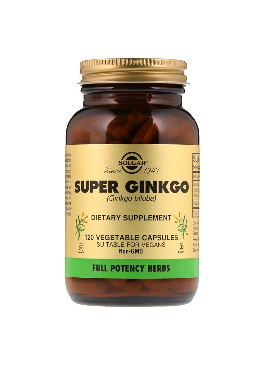 Гінкго Білоба Супер, Super Ginkgo Biloba,, 120 желатинових капсул Solgar (326054257)