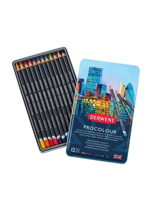 Набор цветных карандашей Procolour 12 цветов металлический пенал (2302505) Derwent (342121230)