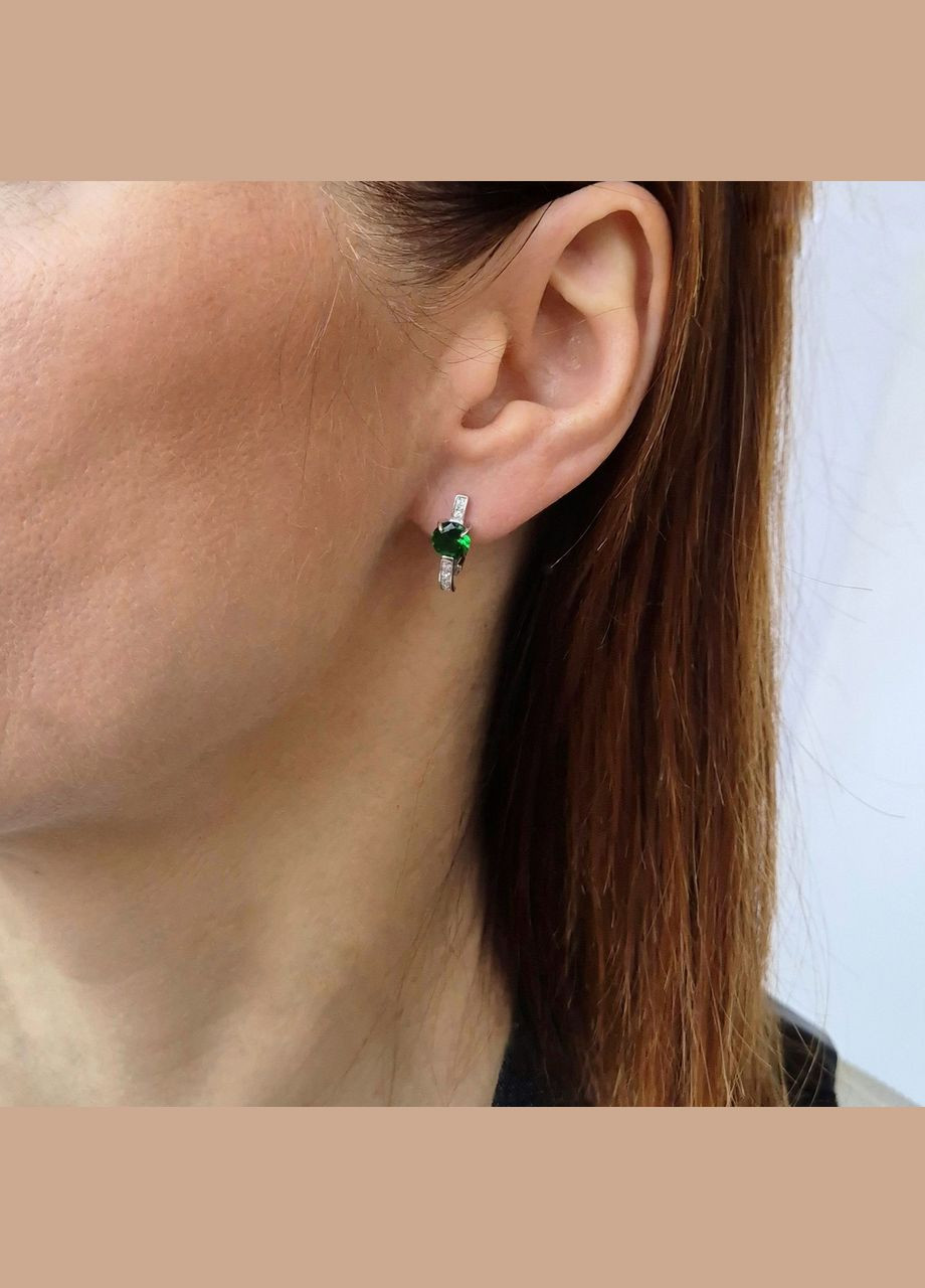 Срібні сережки Палички із Зеленими каменями срібло 925 проби Родоване 72095з 2.16г No Brand (316702991)