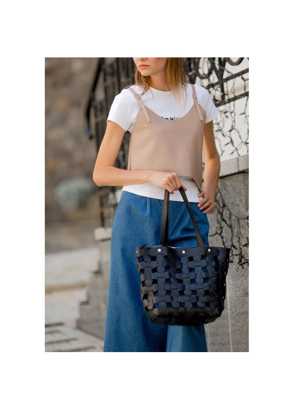 Кожаная плетеная сумка женская через плечо шоппер Пазл L Crazy horse Черный BlankNote (302007884)