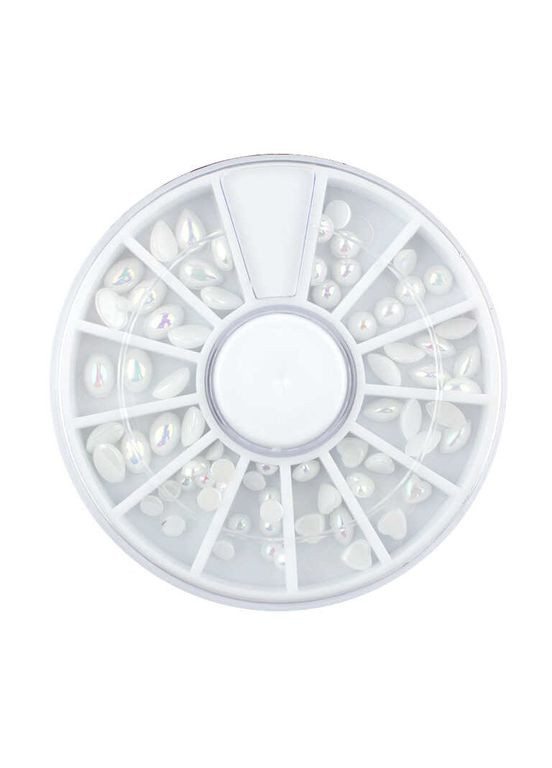 Декор для ногтей в контейнере карусель полужемчуг, сердечки, капельки, овалы, перламутр Global Fashion (299385767)