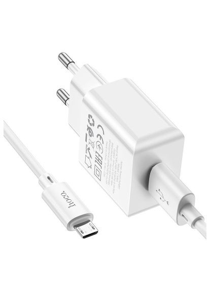 Зарядний пристрій C106A Leisure USB + cable USB to Micro 5P 10.5W White (6931474783905) Hoco C106A Leisure USB + cable USB to Micro 5P 10.5W Wh (369879216)