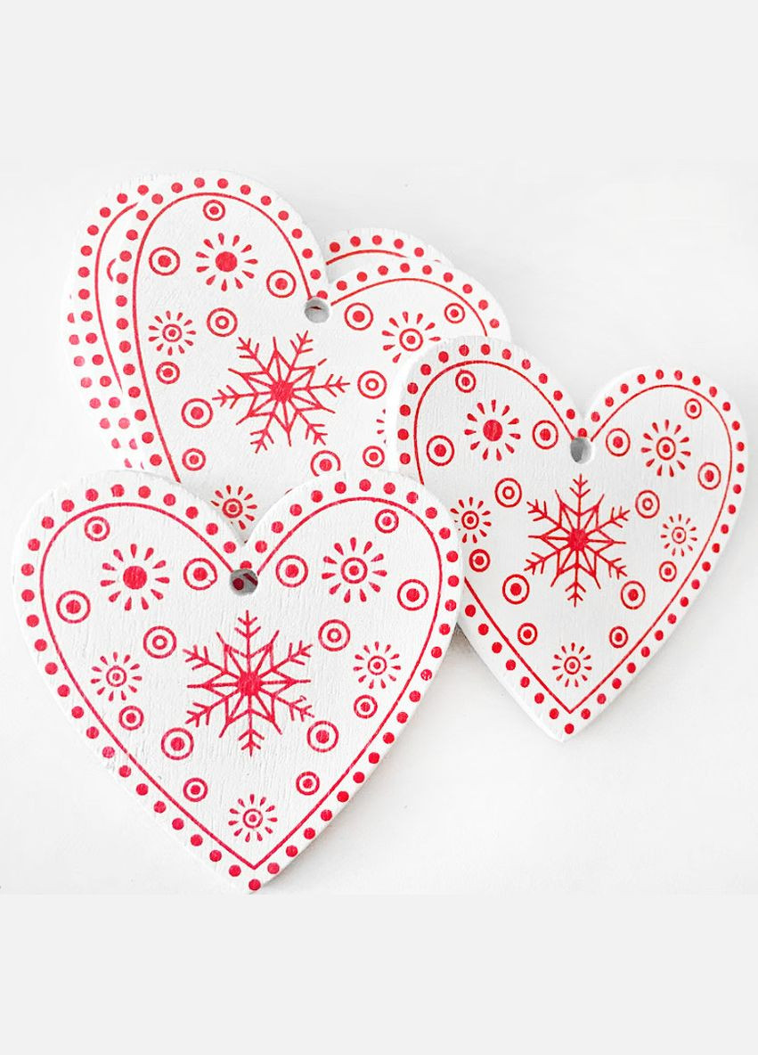 Подвеска на елочку «Сердечко» с новогодним орнаментом, деревянная, 5 см, белый No Brand (341731307)