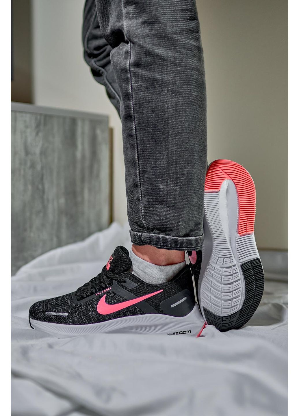 КРОСІВКИ ЖІНОЧІ NIKE ZOOM X BLACK WHITE PINK НАЙК АІР ЗУМ No Brand рожеві демісезони (367173576)