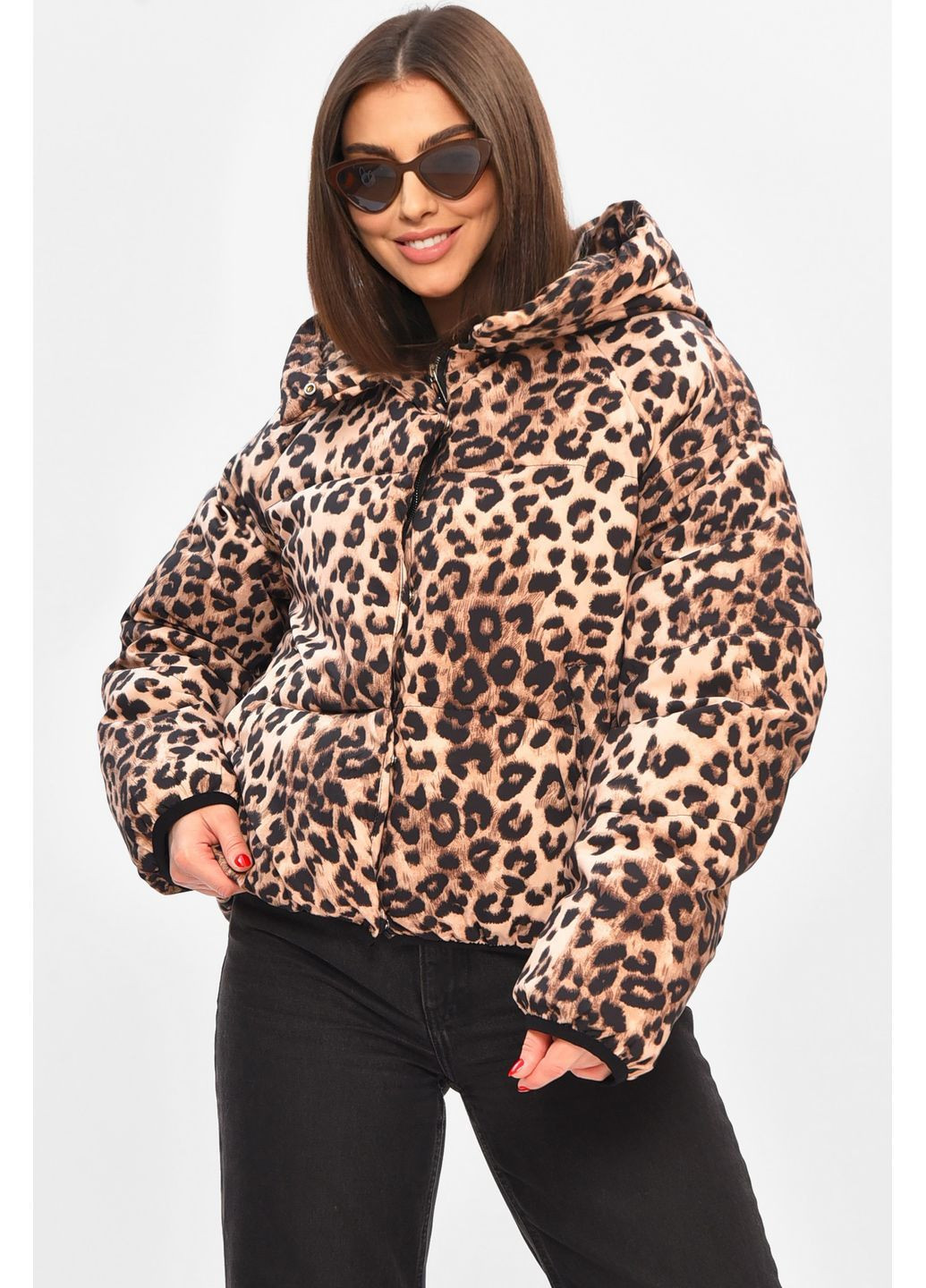 Бежева демісезонна куртка жіноча демісезонна бежевого кольору з принтом Let's Shop