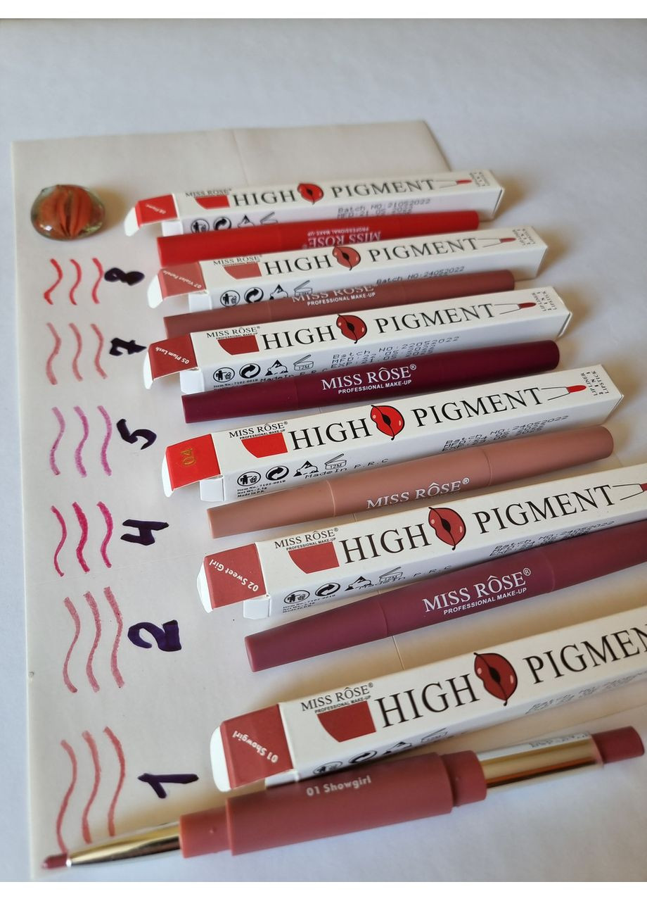 Набор 3 шт Матовая помада + карандаш для губ MISS ROSE, водостойкие пигменты. Dragon (366668665)