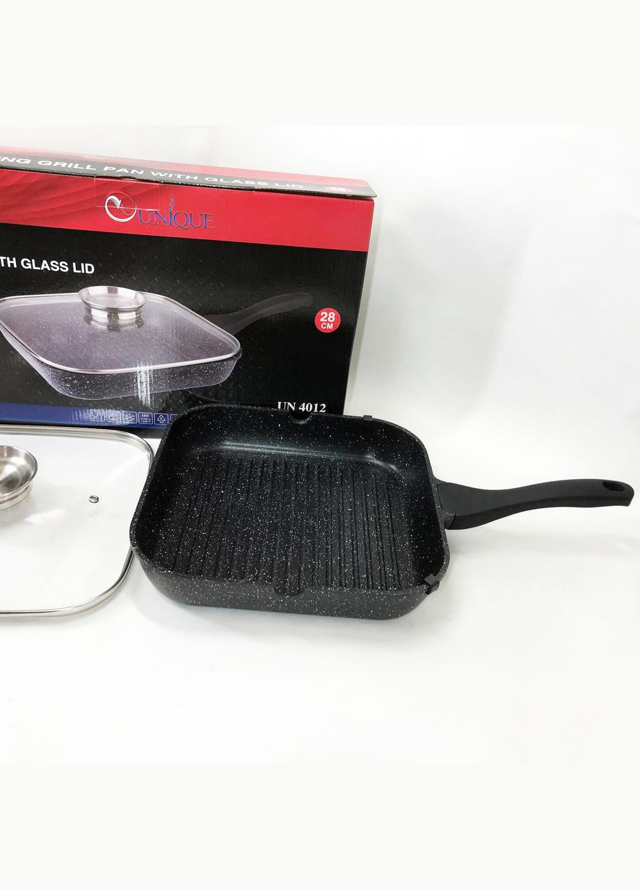 Сковорода гриль UN-4012 стильная 24см, Надежная сковорода с антипригарным покрытием Unique (364664713)