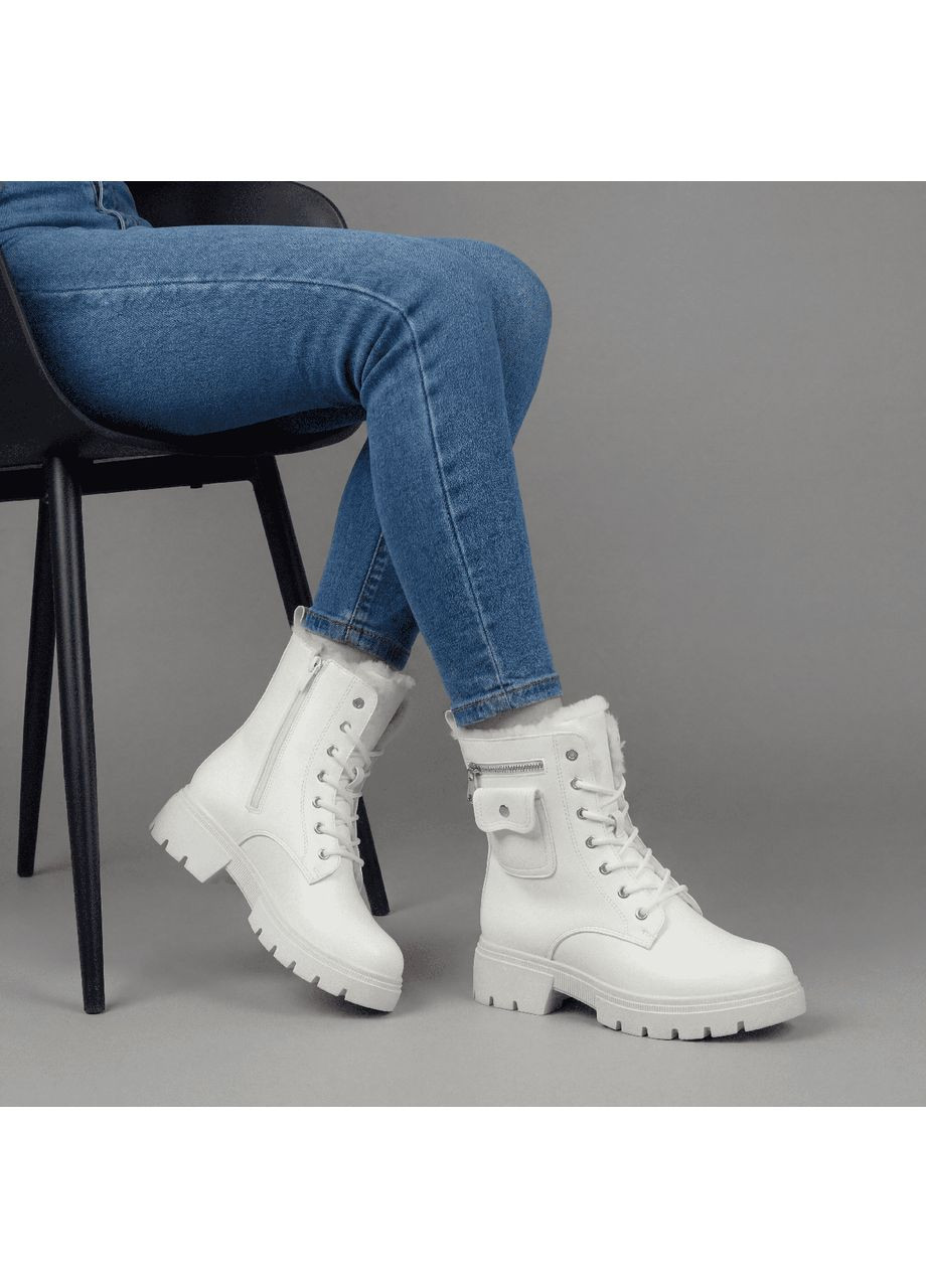 Жіночі зимові шкіряні черевики 1767 Білі 41 YZY (371645925)
