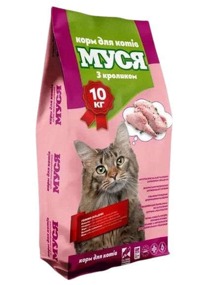 Сухой корм для котов со вкусом кролика 10 кг 904210 Муся (278369060)
