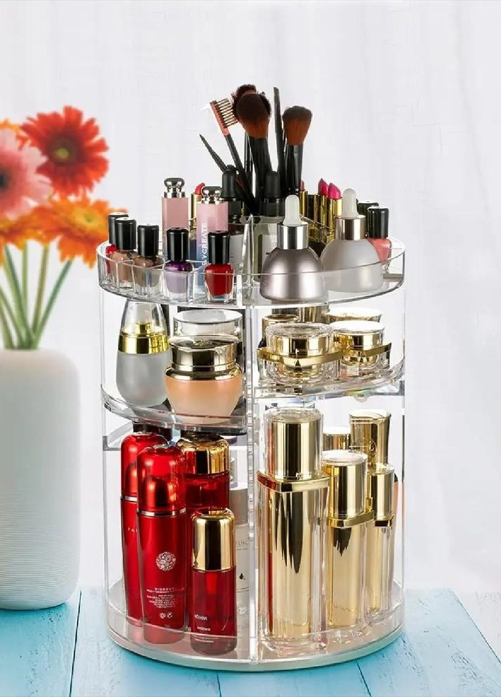 Акриловий органайзер підставка тримач обертовий на 360° для косметики на стіл 23х23х34 см (476732-Prob) Прозорий Unbranded (289718626)