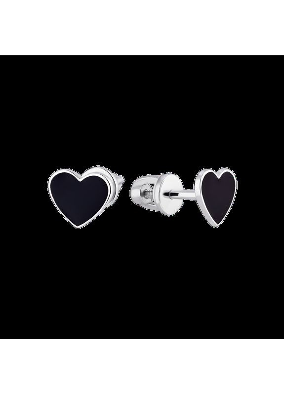 Комплект серебряный Серьга с черной эмалью серьги пусеты и колье с подвесом. No Brand (362177485)