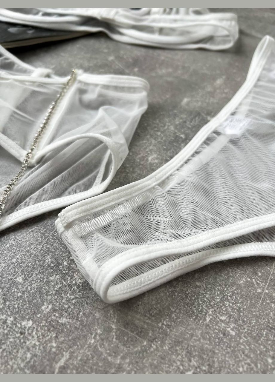 Білий демісезонний спокусливий комплект жіночої нижньої білизни з прикрасами No Brand