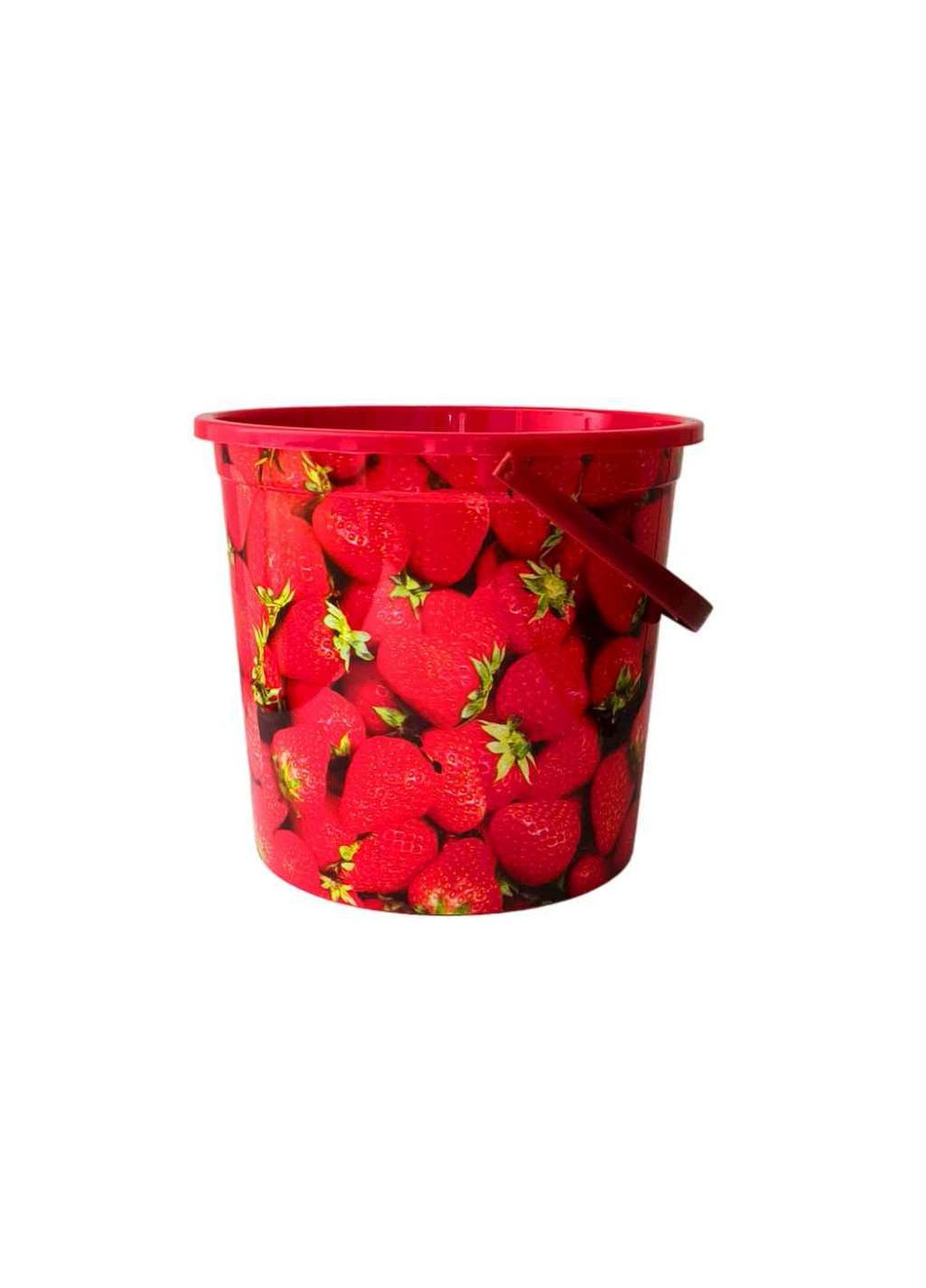 Ведро пищевое 10л пластик с рисунком красный, клубника Полімерагро (359436591)