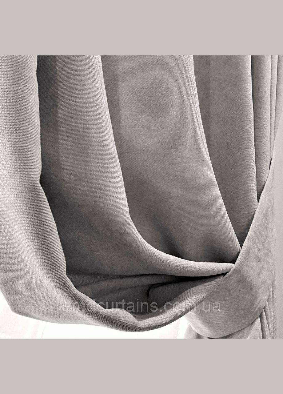 Комплект штори 2 шт. з підхватами 180х250 см мікровелюр Сірий, тюль бамбук 300 см Тепло-білий No Brand (337354373)