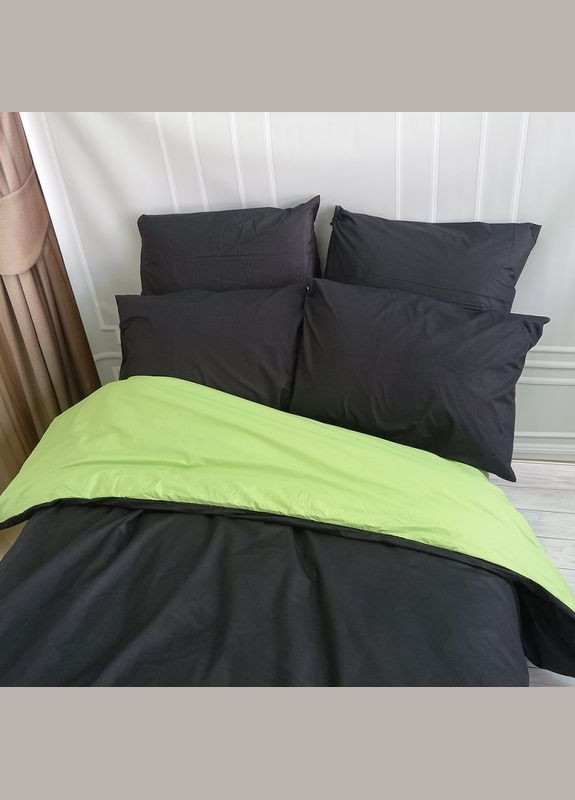 Постельное белье ДУЭТ Чорное/Фисташка Ранфорс Двуспальное MERISET (278254949)