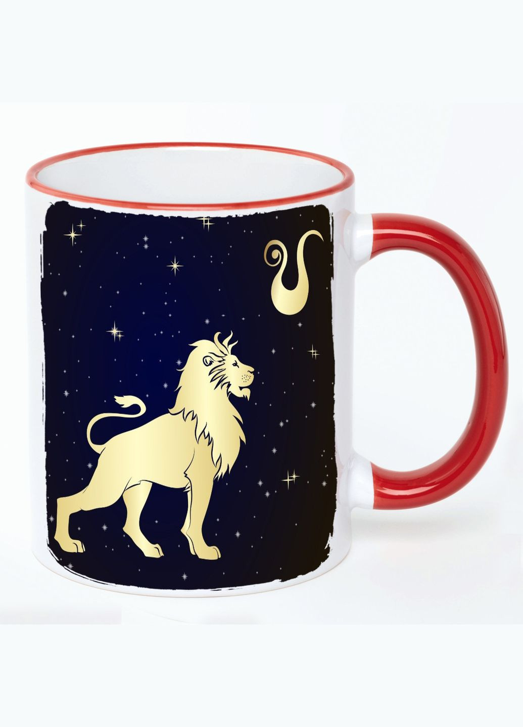 Чашка Лев знак зодіаку Біла з червоною ручкою 330 мл. No Brand (322715874)