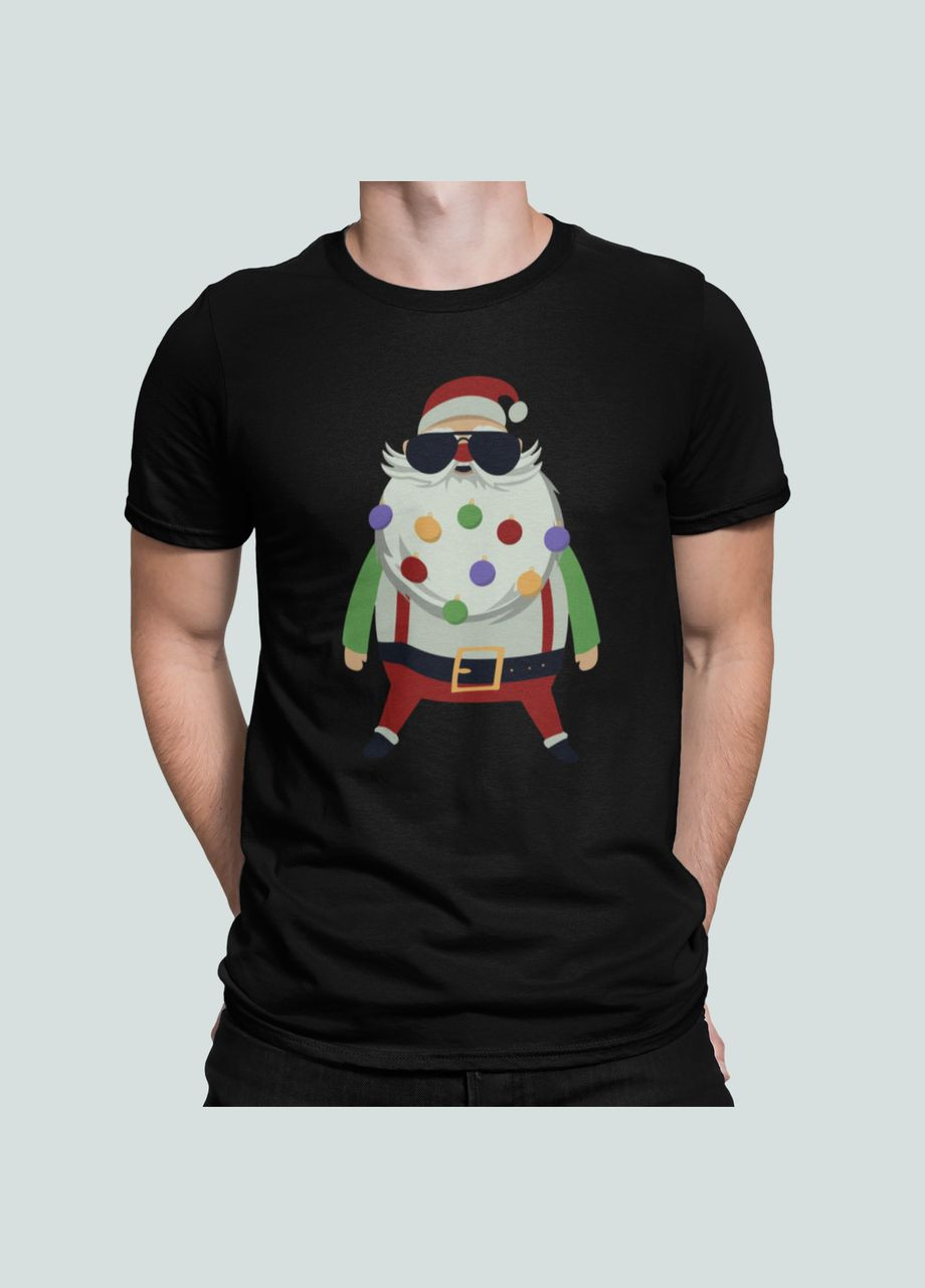 Черная мужская новогодняя футболка с принтом санта крутой бородач Stedman