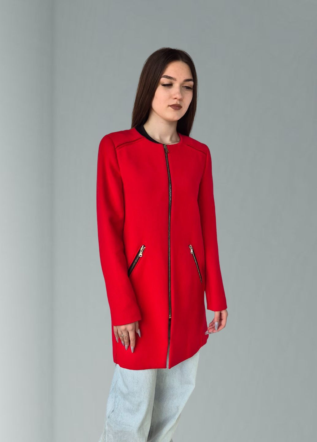 Красное Тренч женский однотонный на молнии весна-осень Zara