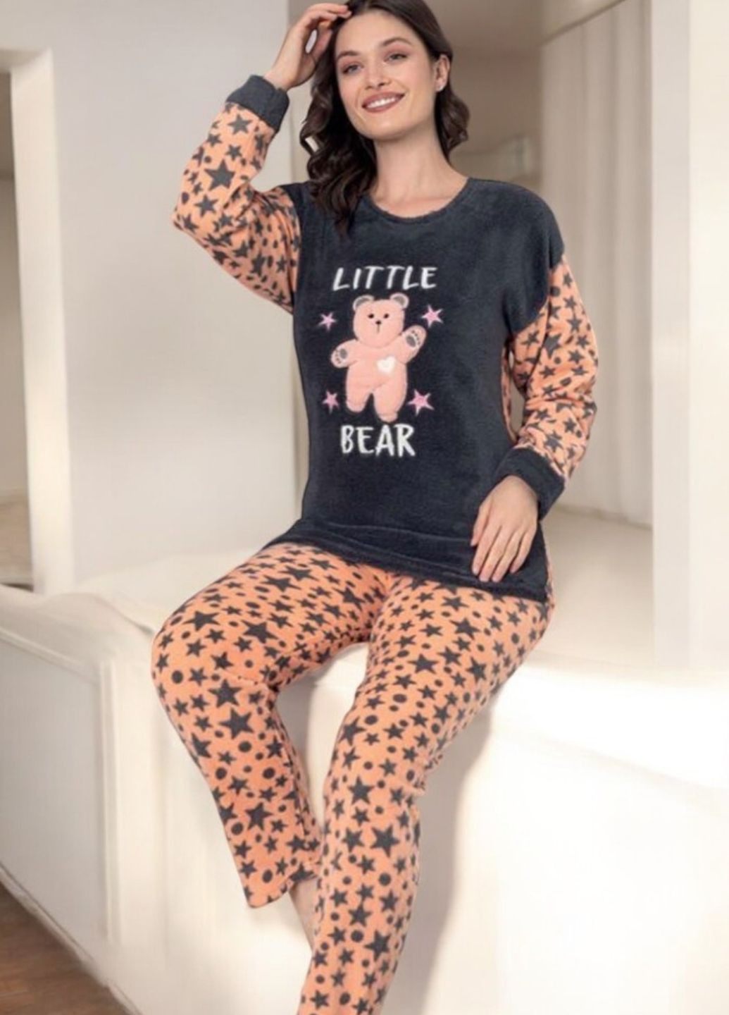 Жіночий флісовий домашній костюм піжама з довгим рукавом Little Bear (1482-44) LINDROS (305295794)