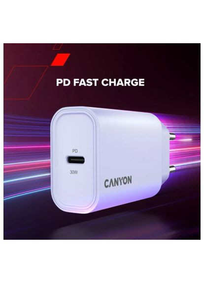 Зарядний пристрій Canyon (CNE-CHA30CLPU) VAG 30CL OnCharge USB-C PD30W Purple (370019374)