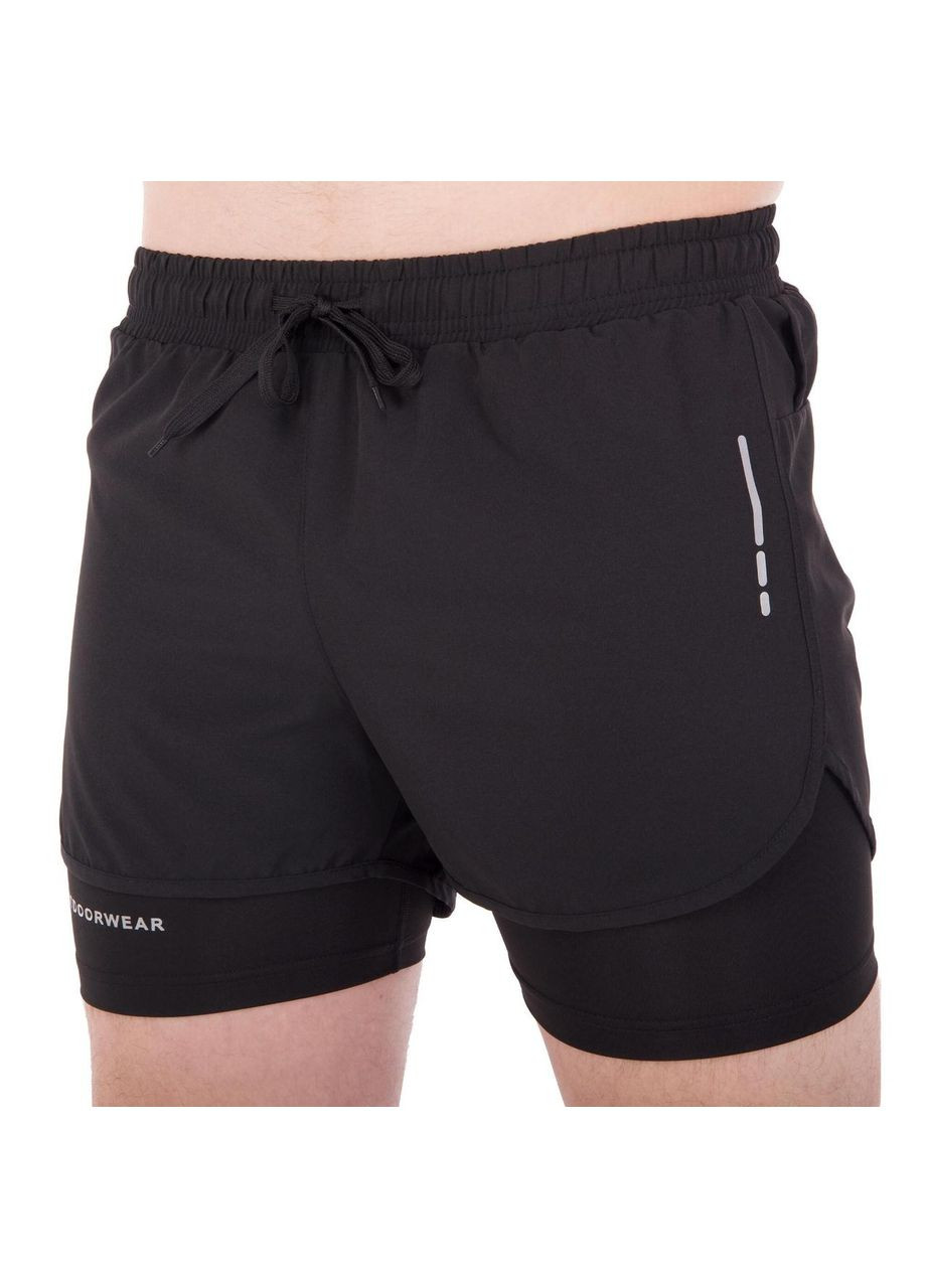 Шорти спортивні подвійні 2 в 1 з тайтсами чоловічі 62201 розмір чорний Jason (342105122)