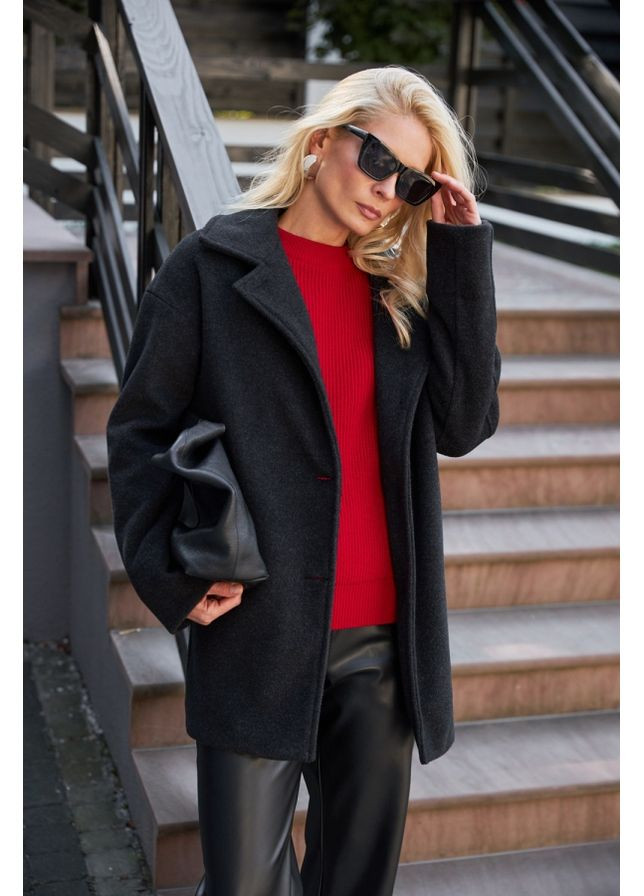 Темно-сіре зимнє Жіноче тепле напівпальто з кишенями (3085) Triko Bakh