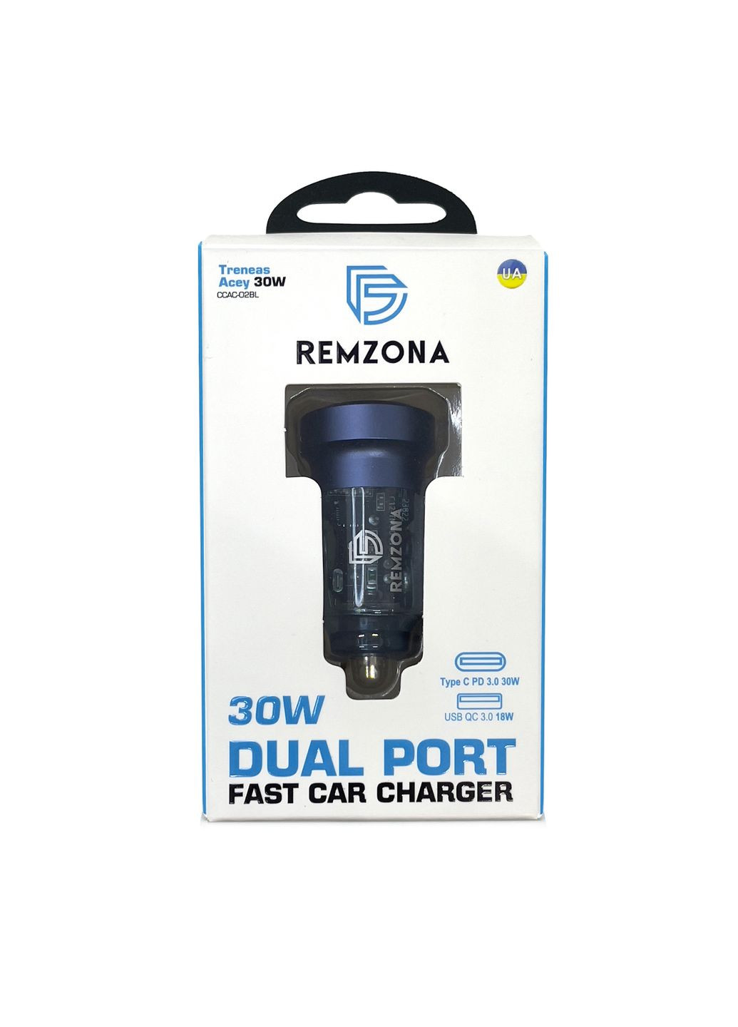 Автомобільний зарядний пристрій (автозарядка) Treneas Acey 30W CCAC-02BL |USB+Type-C, 3A, 30W | Синій Remzona (334293821)
