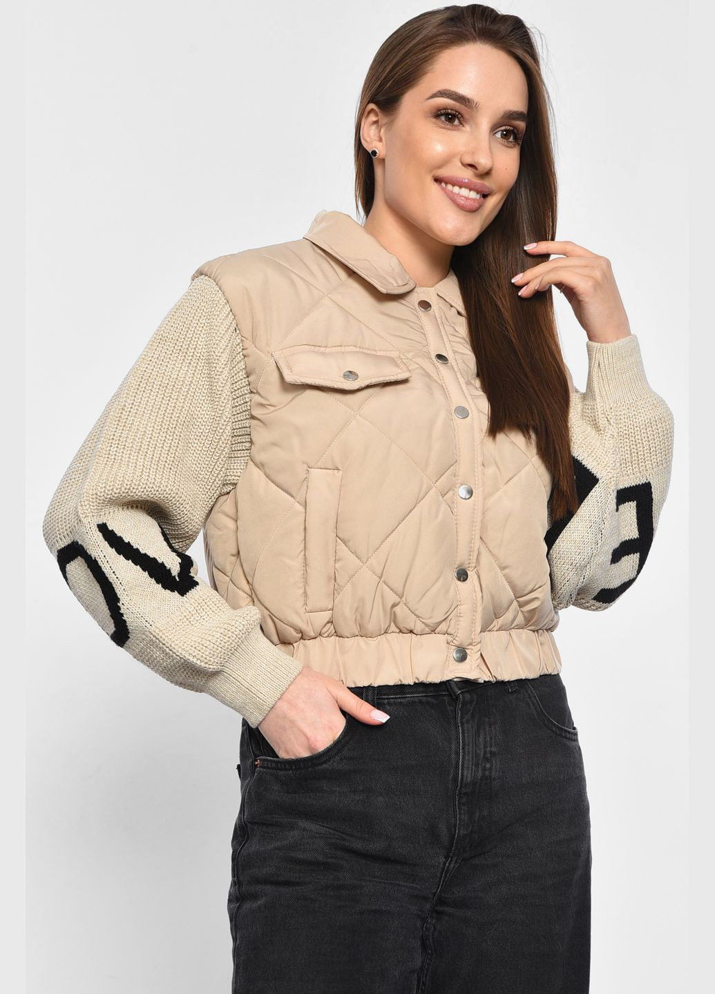Бежева демісезонна куртка жіноча демісезонна бежевого кольору Let's Shop