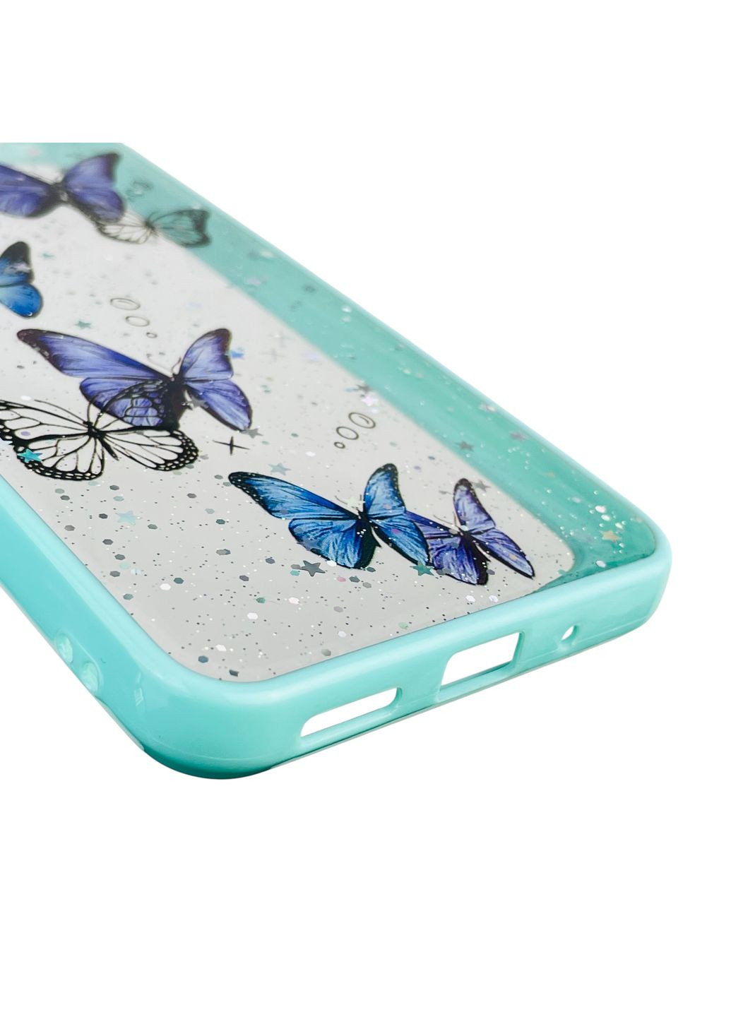 Чохол для Redmi 9A з блискітками з метеликами на сяомі редмі 9а бірюзовий Xiaomi (366387773)