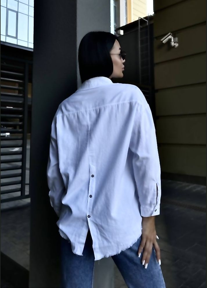 Белая праздничный, повседневный, кэжуал, джинсовая рубашка однотонная No Brand с длинным рукавом