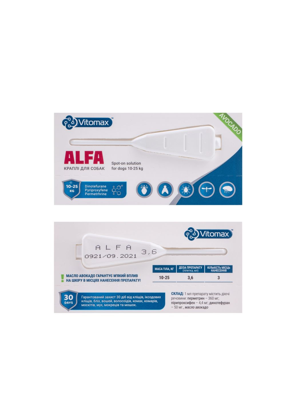 Капли "АЛЬФА" для собак 10 – 25 кг (3 пипетки*3,6 мл)/10шт. уп. Vitomax (324031008)