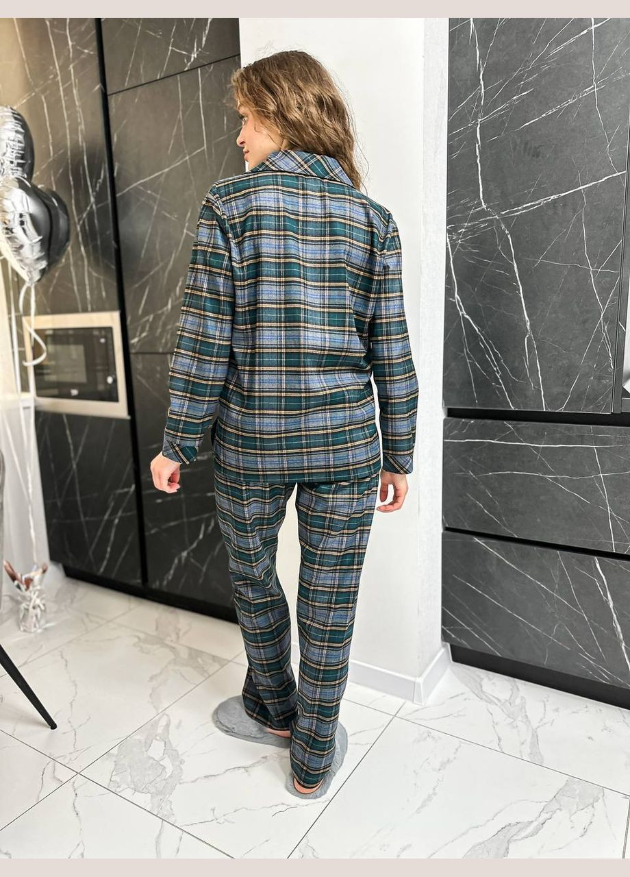 Темно-зелена всесезон піжама жіноча сорочка + брюки No Brand