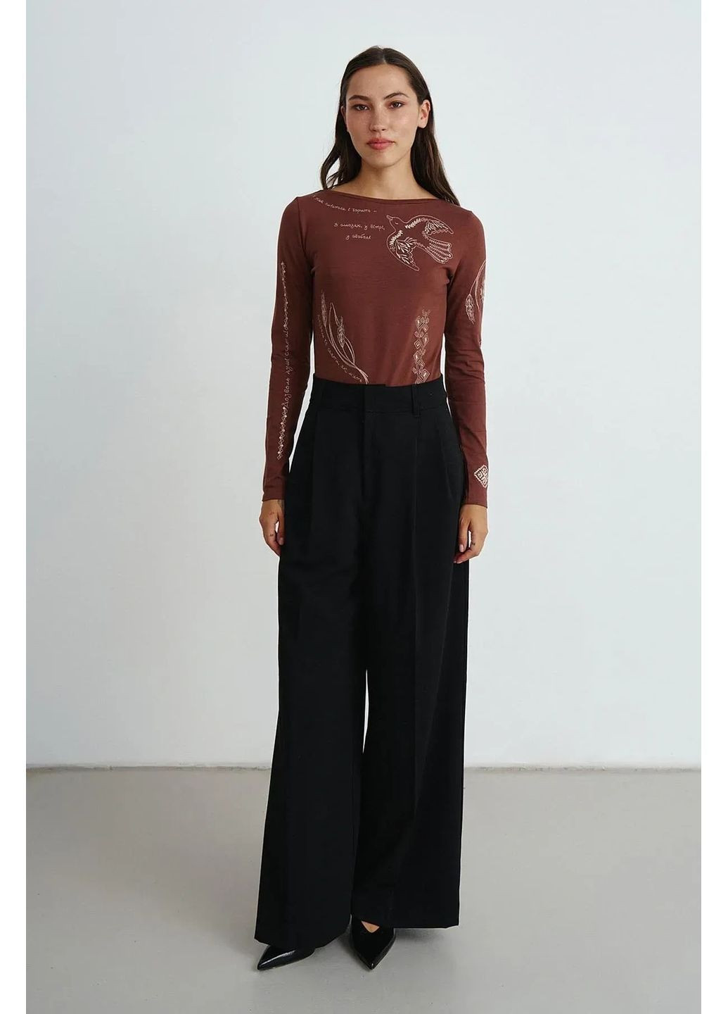 Боди с вышитым украинским орнаментом, цвет Коричневый Rica Mare (367831722)