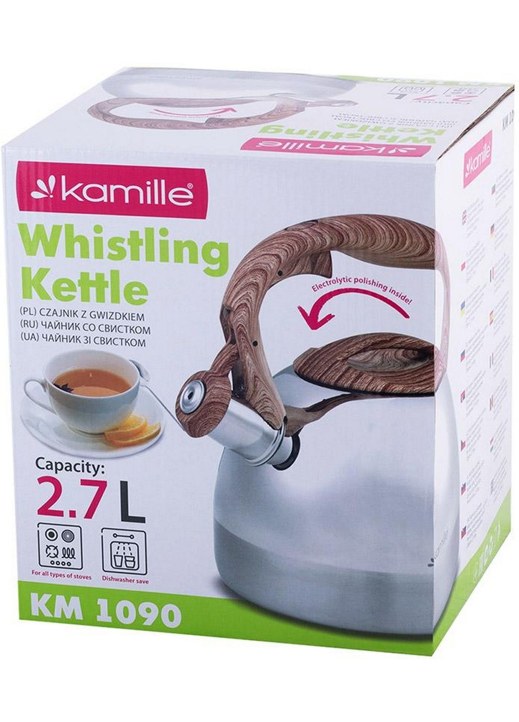 Чайник 2.7л сатин со свистком Ø20х23 см Kamille (289368230)
