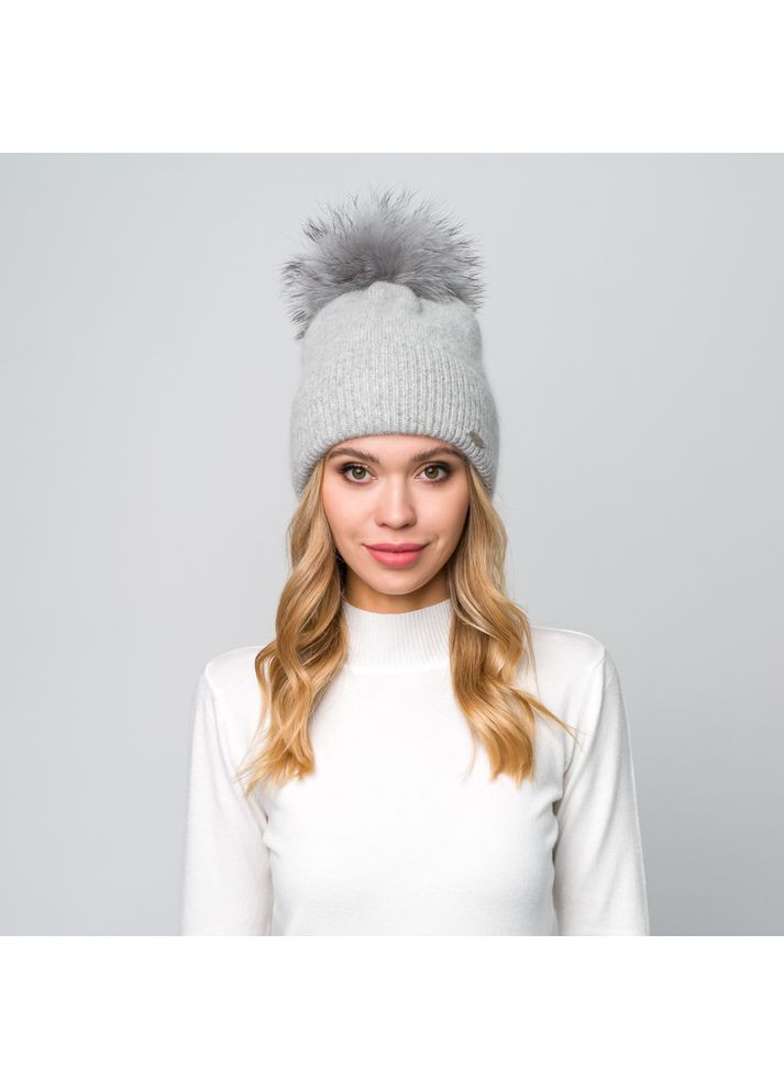 Шапка з помпоном жіноча вовна мериноса сіра NALINA LuckyLOOK 267-672 (322789754)