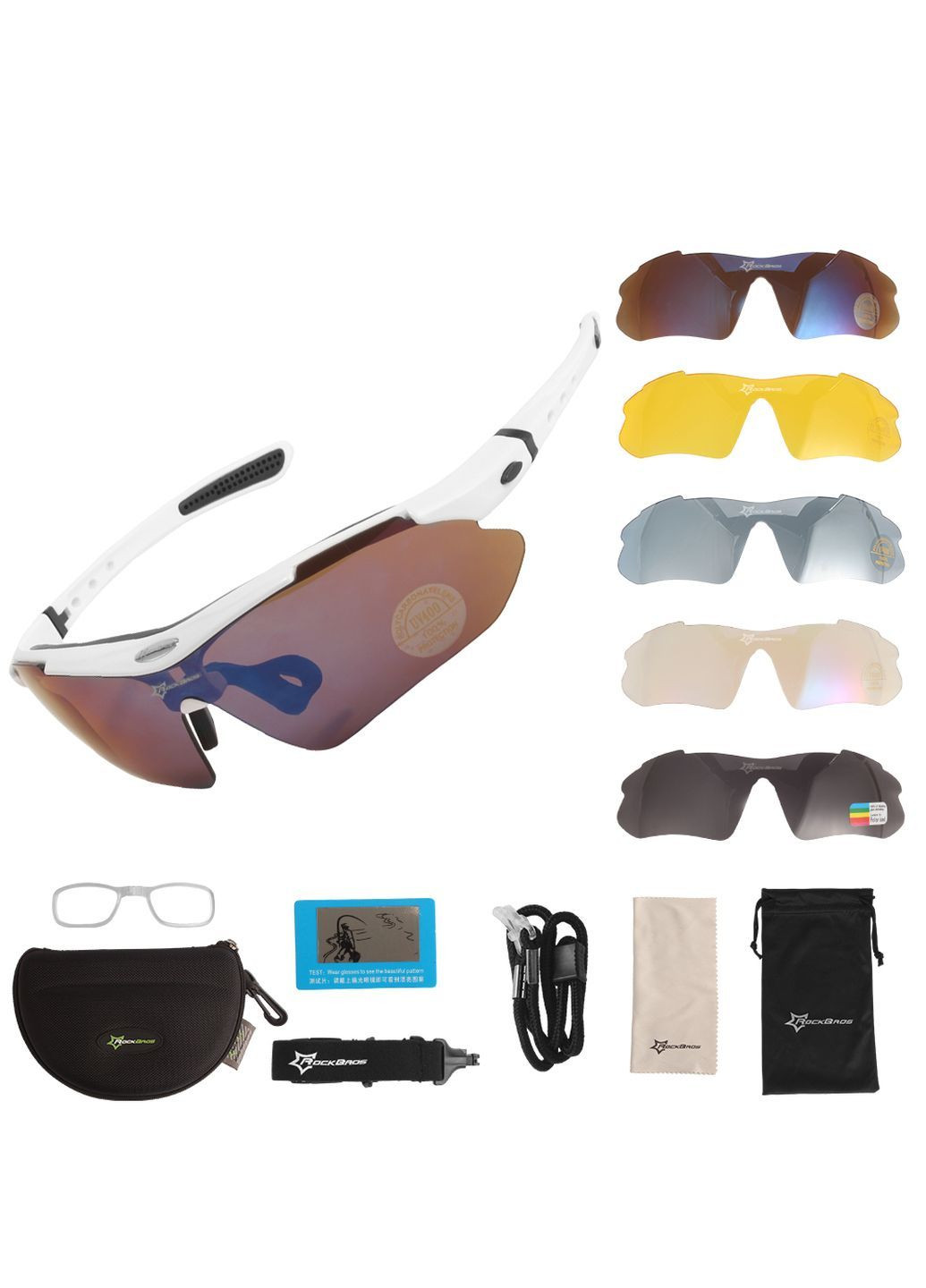 Захисні тактичні сонцезахисні окуляри з поляризацією- -5 комплектів лінз-Білі Rockbros (280826723)