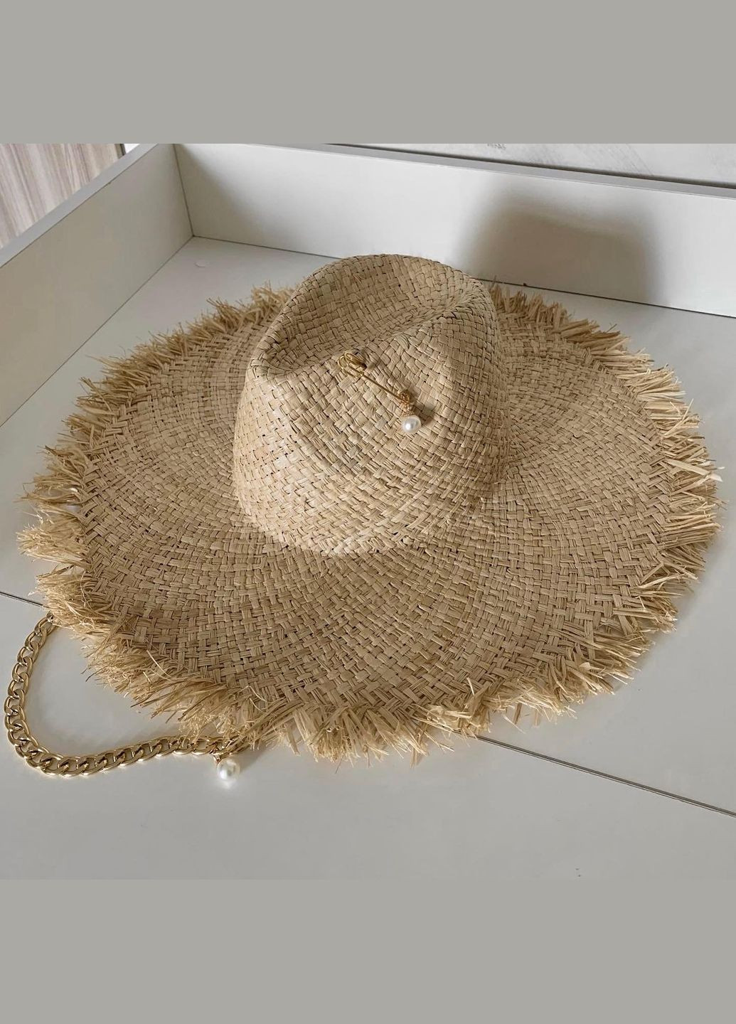 Літній широкополий капелюх Федора з ланцюгом і булавкою посатані поля No Brand (293815356)