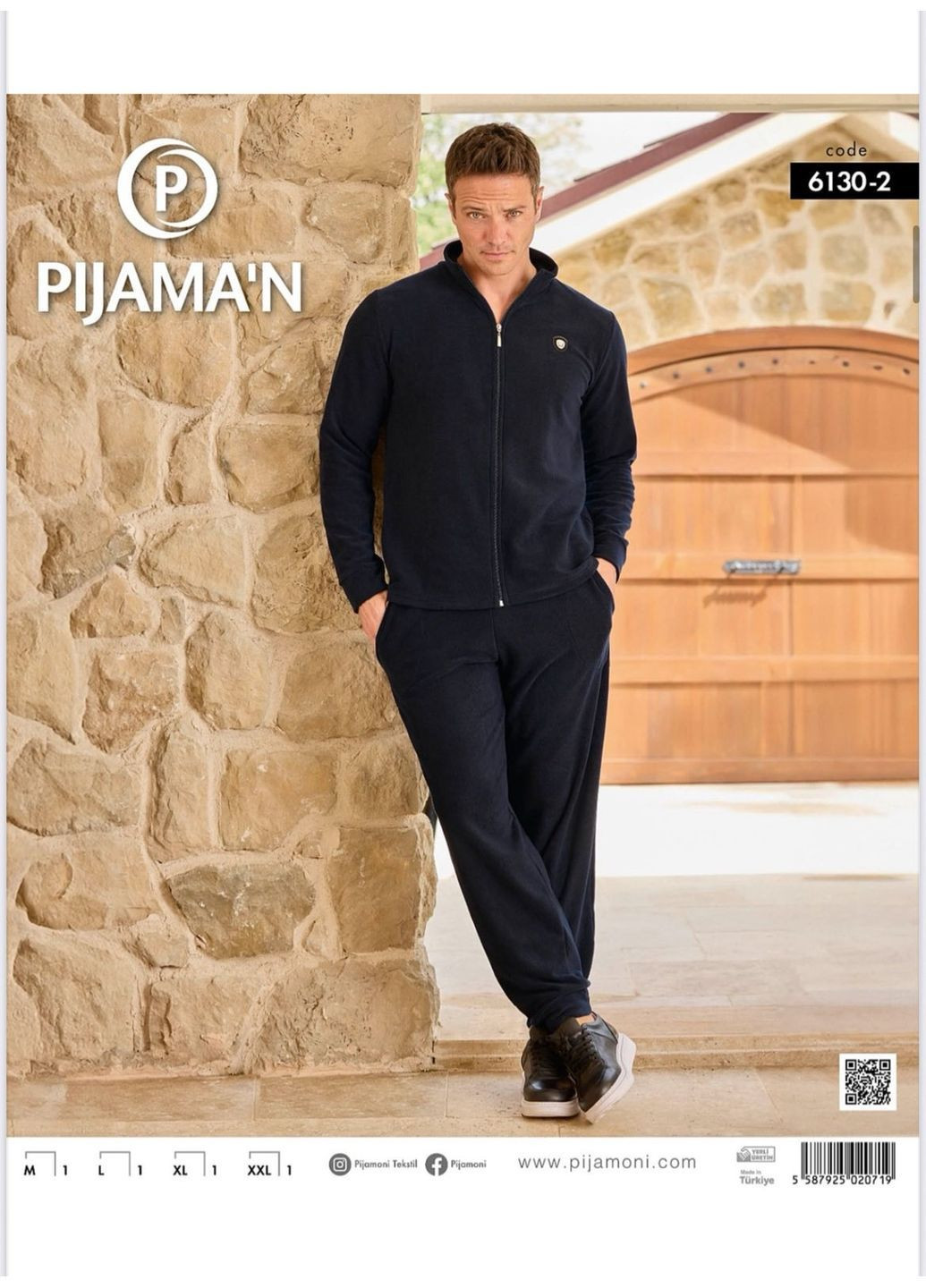 Темно-синій демісезонний теплий домашній чоловічий костюм у білизняному стилі Pijamoni