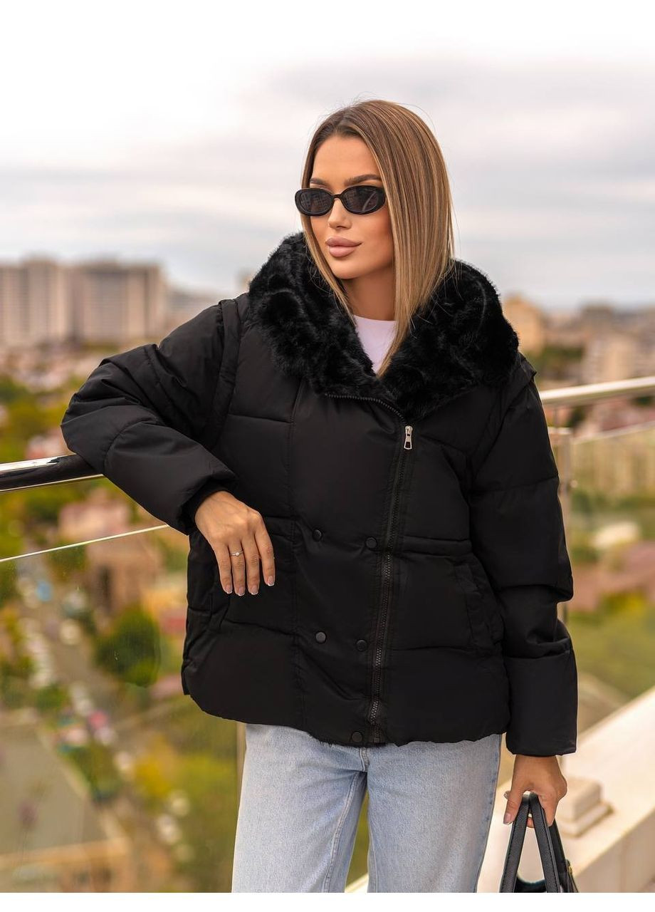 Чорна демісезонна куртка -трансформер, колір чорний Fashion