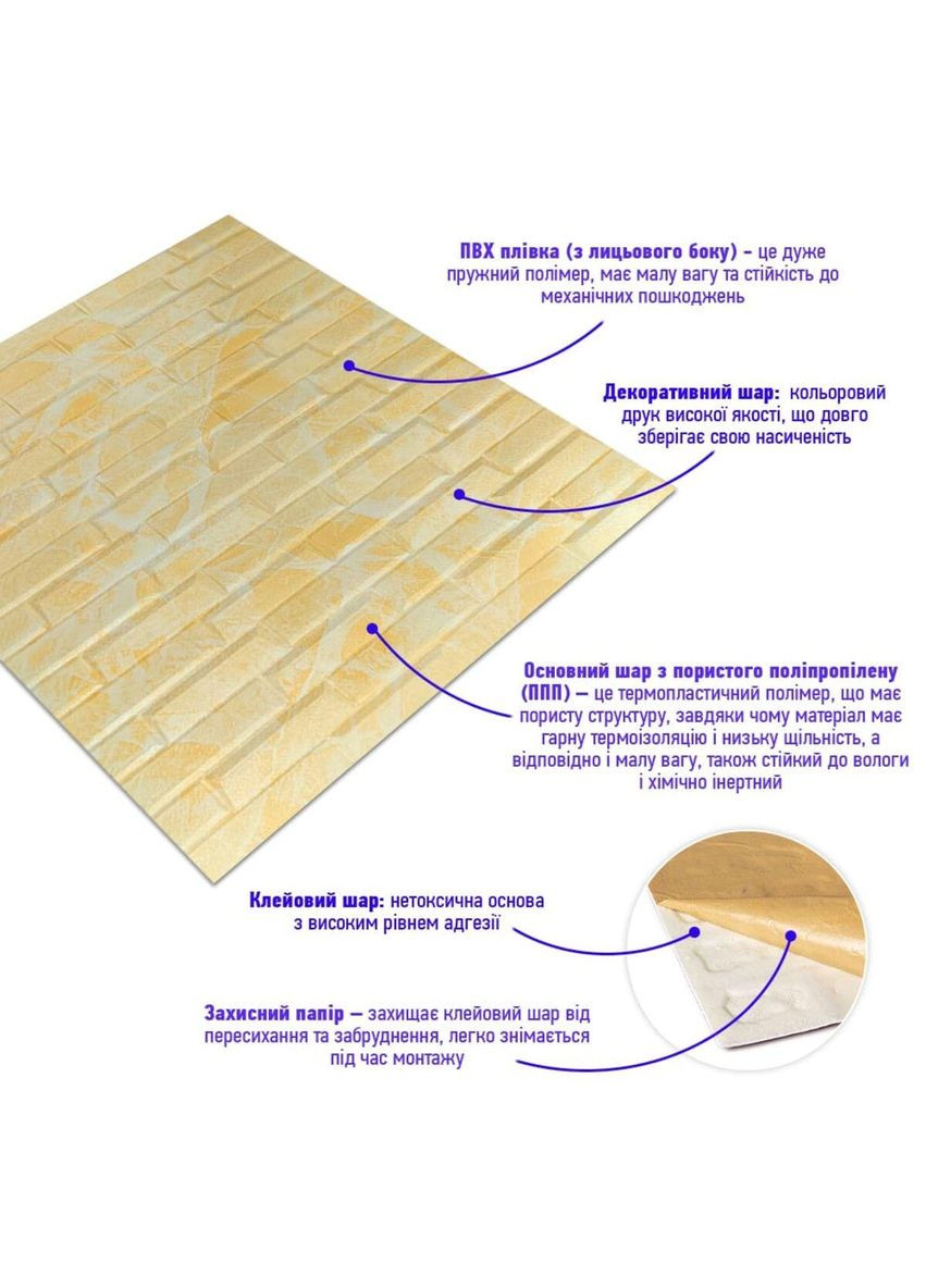 3D панель самоклеящаяся Кладка желто-белая 700х770х7мм Sticker Wall (325686277)