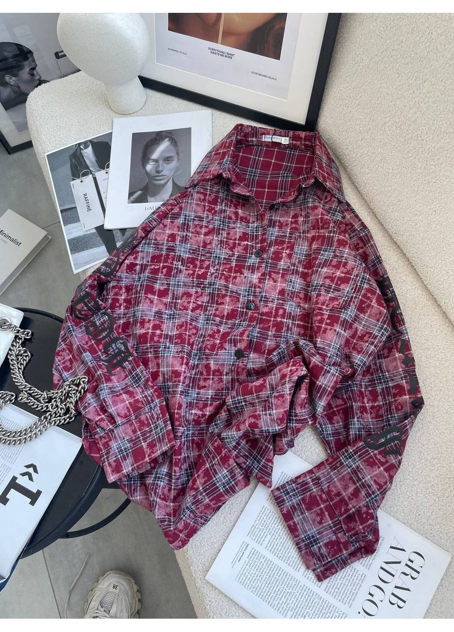 Стильна жіноча сорочка в клітинку з яскравим принтом Україна (361071281)