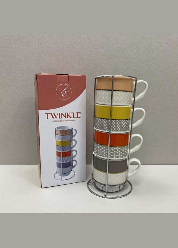 Набір чашок порцелянових на металевій підставці 4 шт 345 мл Twinkle B248-T2294 Limited Edition (323483236)