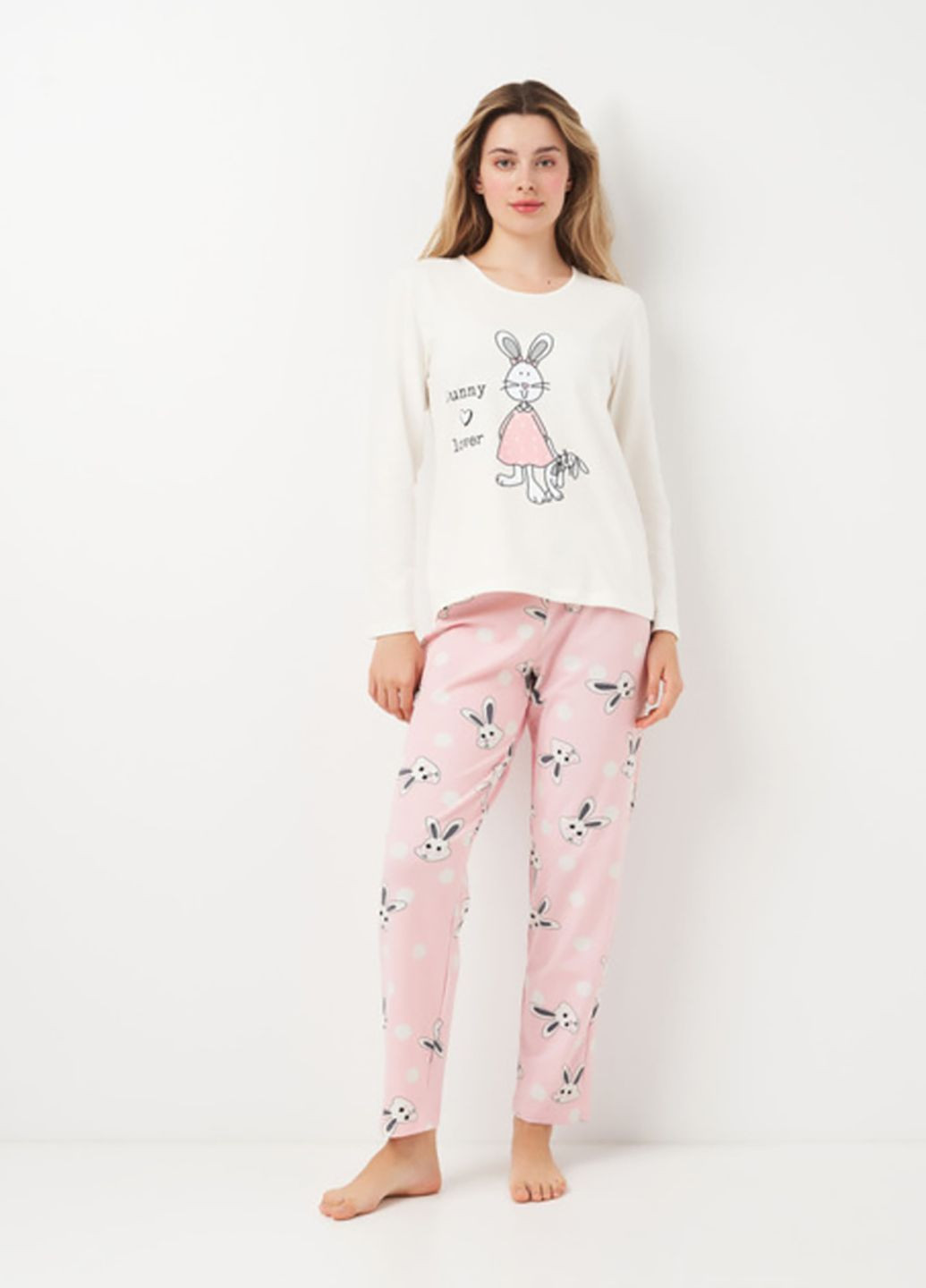 Белая всесезон пижама лонгслив + брюки Sexen