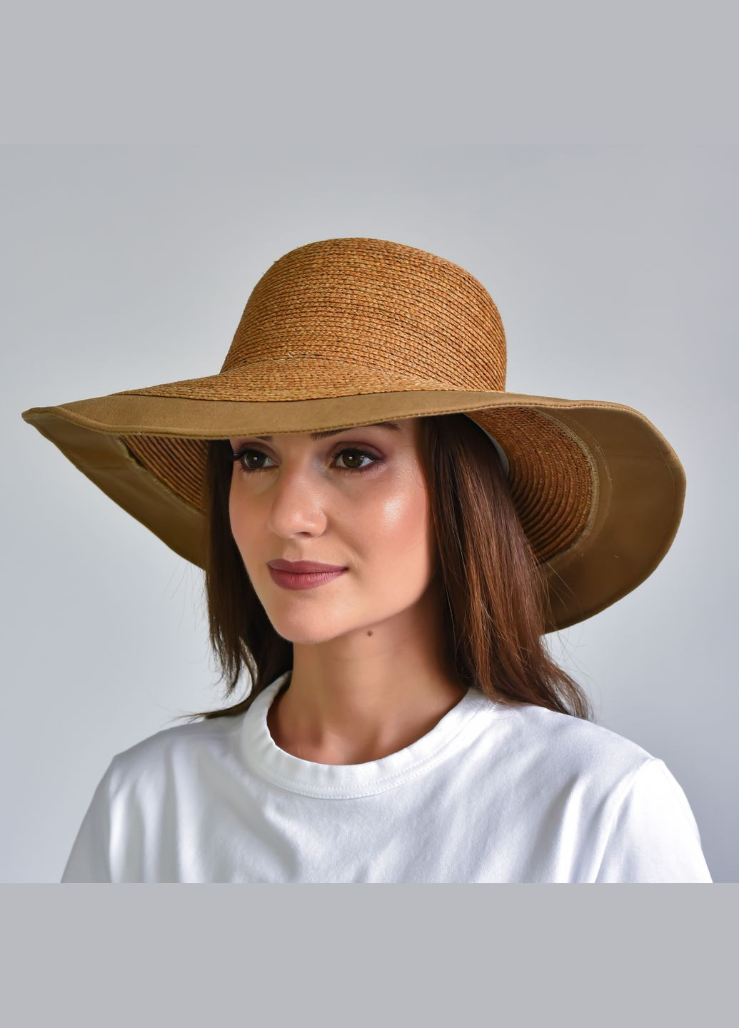 Шляпа со средними полями женская рафия коричневая RUMI LuckyLOOK 570-369 (289478325)