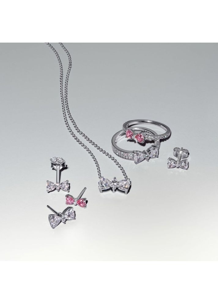 Серебряные серьги "Шарики" Пандора "Розовый блестящий бант" 293505C01 Kabluchka (355345473)