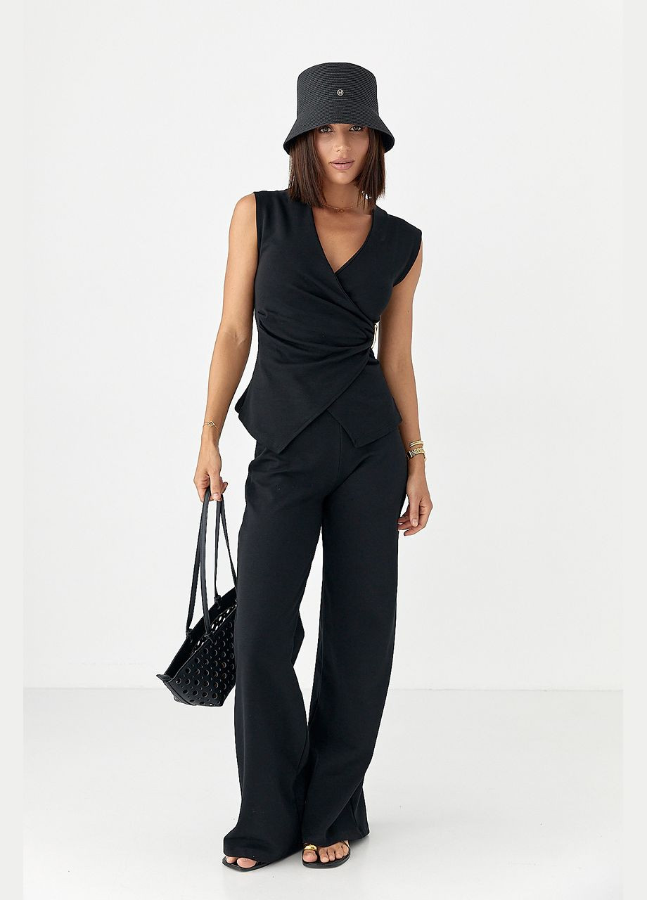 Трикотажний костюм з блузою та прямими брюками - чорний колір Lurex (340917740)