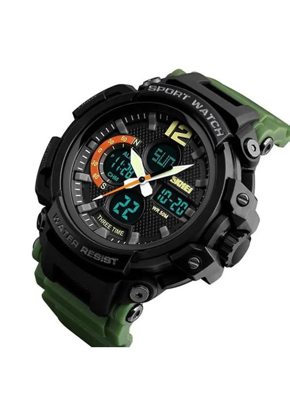 Часы наручные мужские 1343AG ARMY GREEN, часы тактические противоударные. Цвет: зеленый Skmei (364665254)